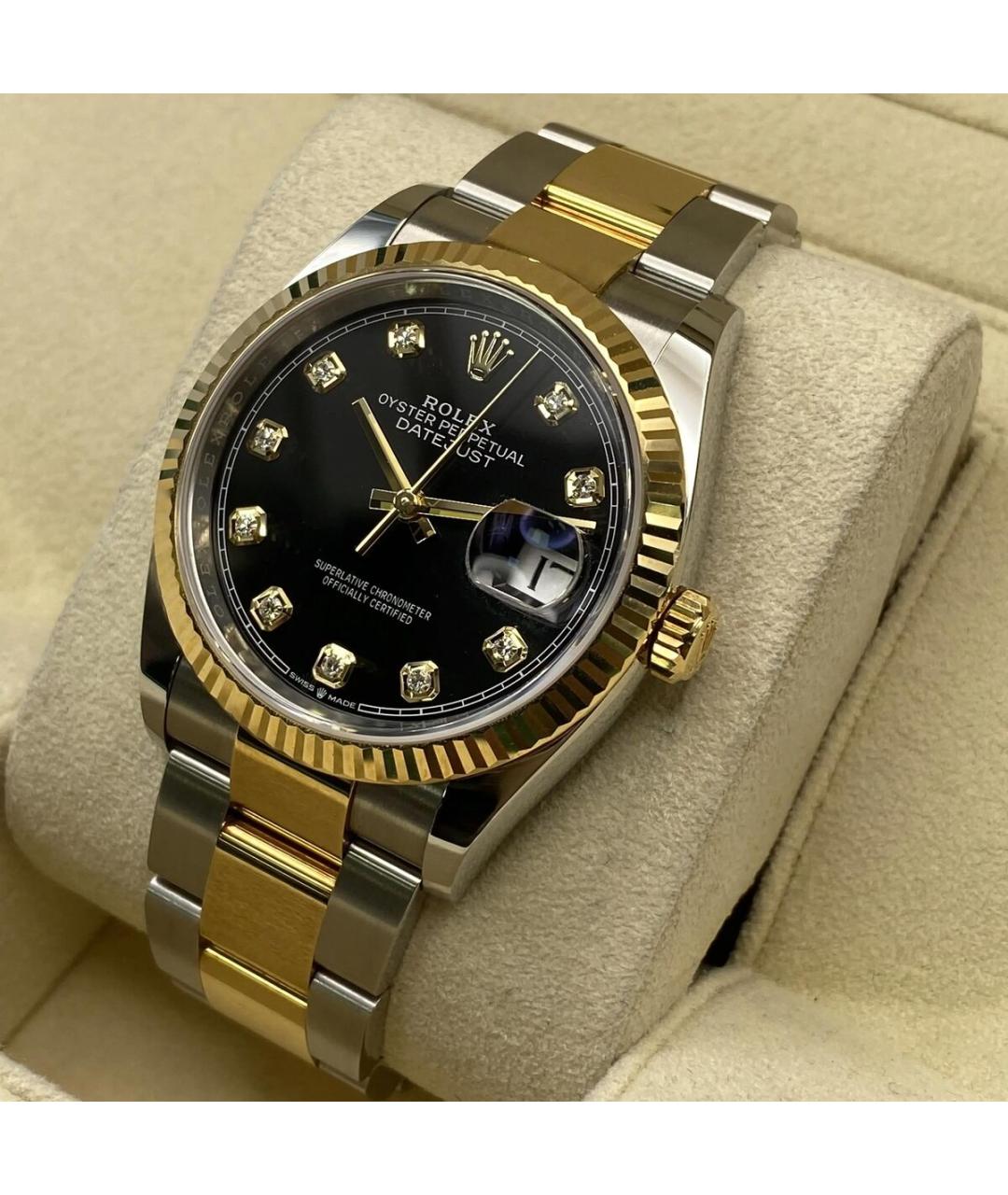 ROLEX Черные часы из желтого золота, фото 2