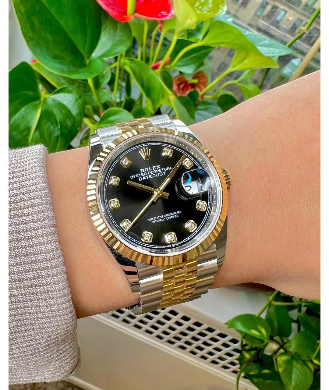 ROLEX Черные часы из желтого золота, фото 6
