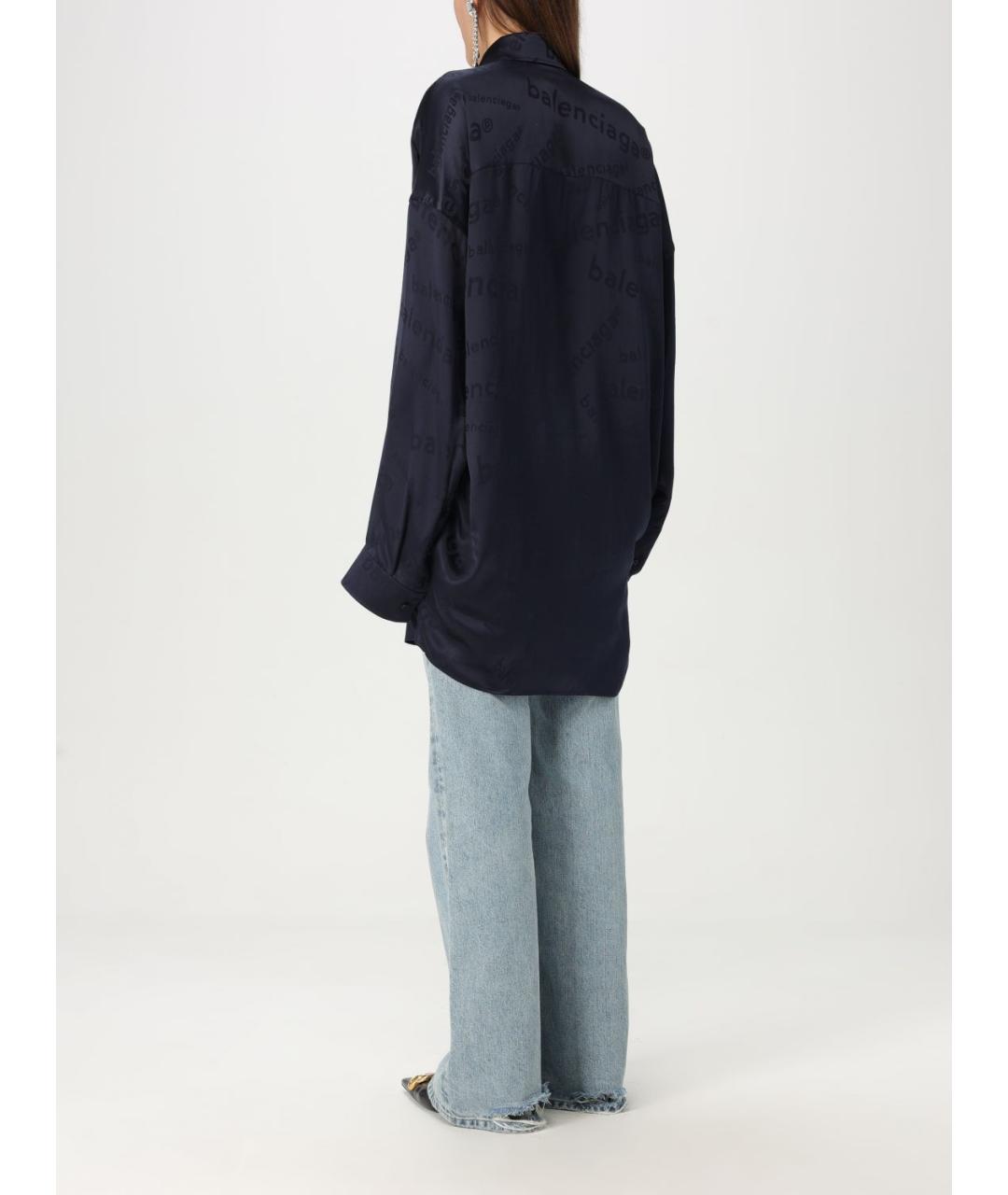BALENCIAGA Темно-синяя шелковая рубашка, фото 4