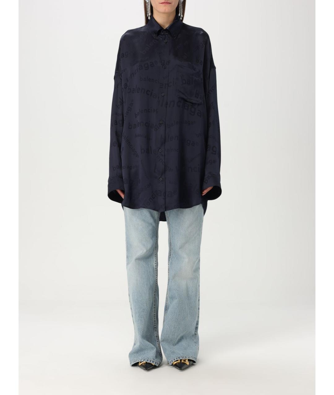 BALENCIAGA Темно-синяя шелковая рубашка, фото 2