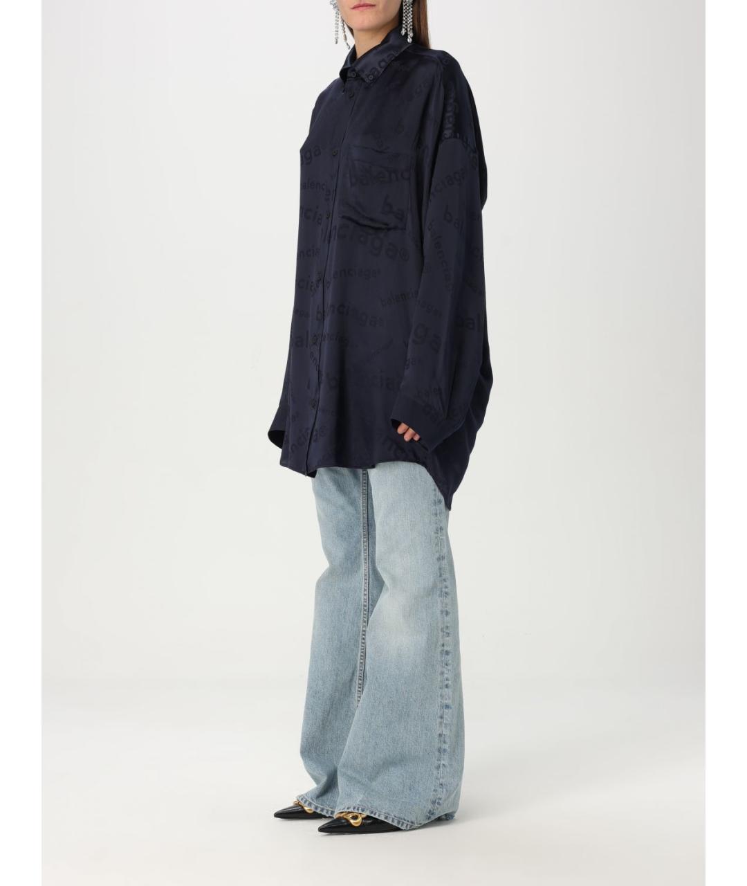 BALENCIAGA Темно-синяя шелковая рубашка, фото 5