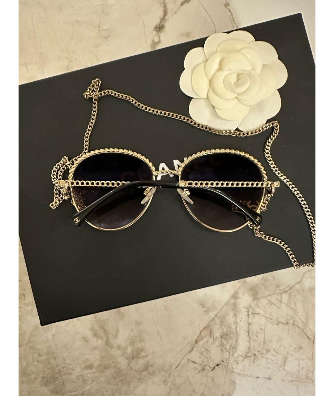 CHANEL Коричневые металлические солнцезащитные очки, фото 3