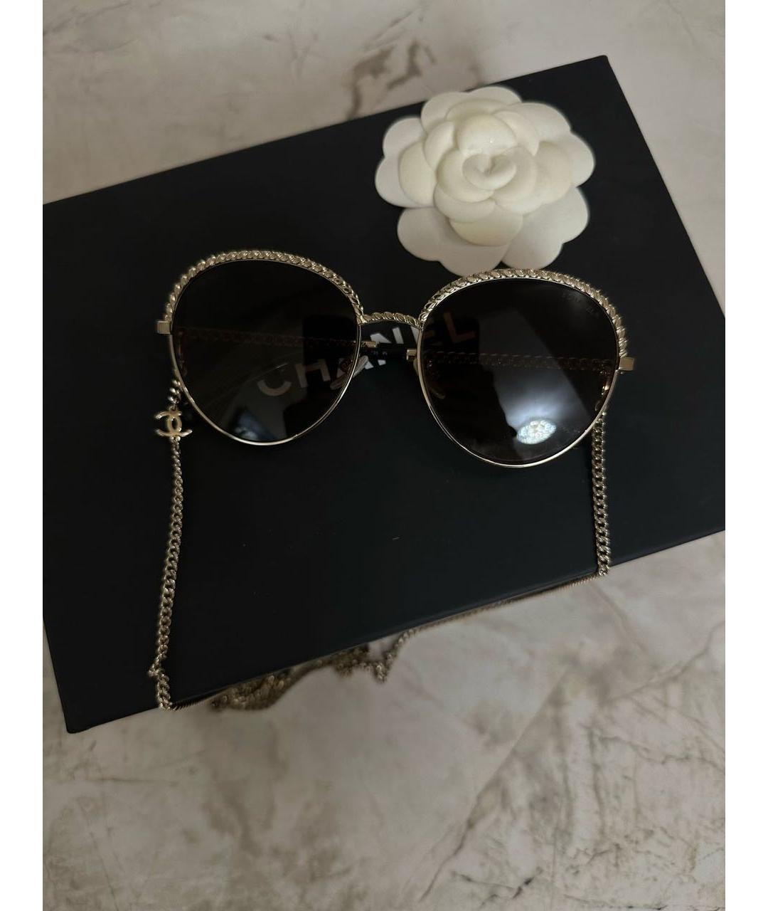 CHANEL Коричневые металлические солнцезащитные очки, фото 2