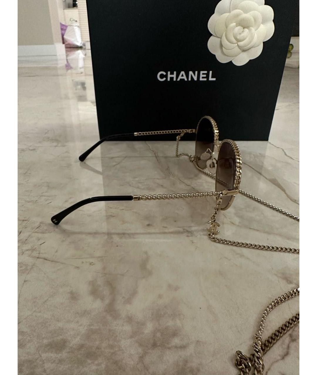CHANEL Коричневые металлические солнцезащитные очки, фото 5