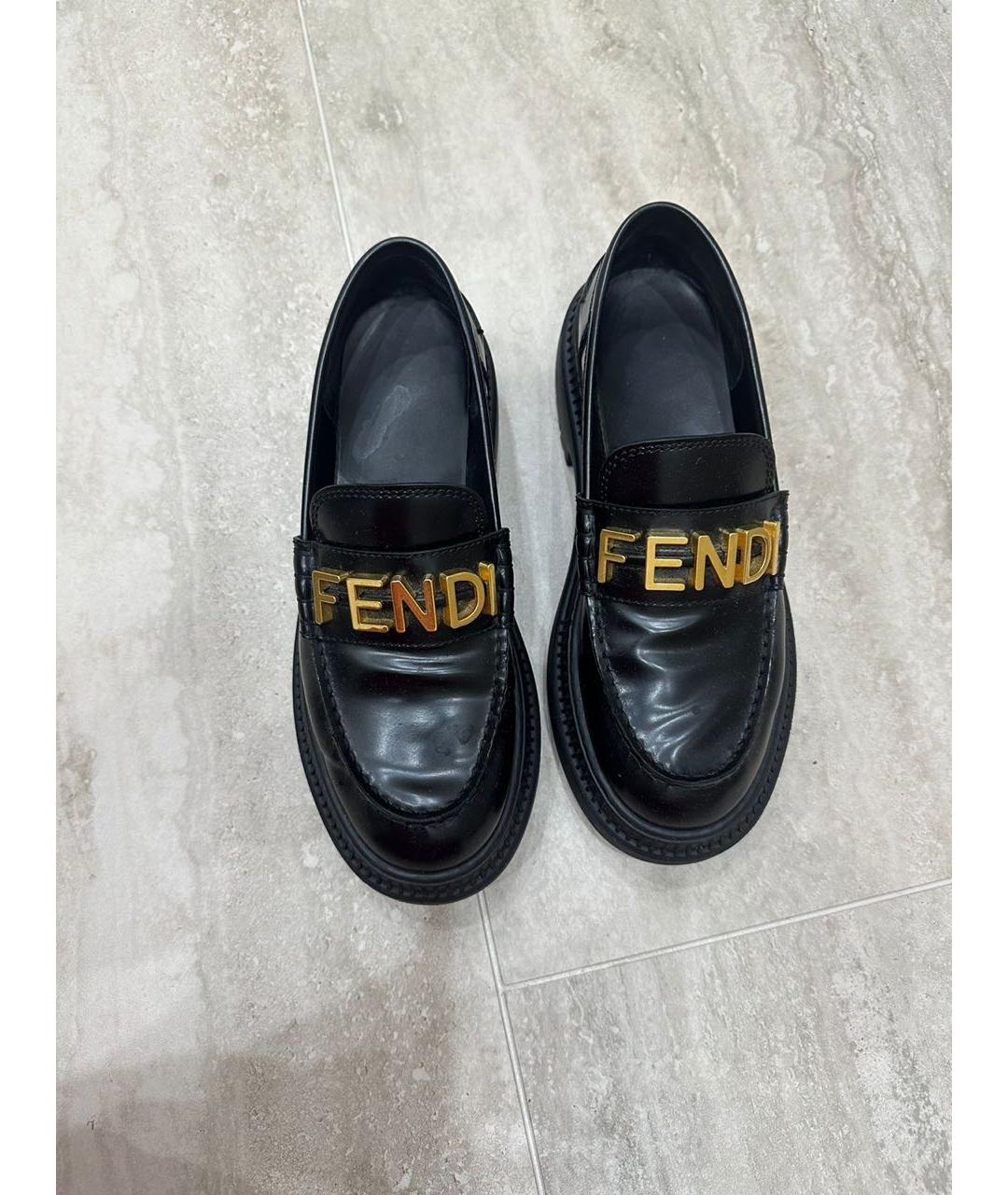 FENDI Черные кожаные лоферы, фото 4