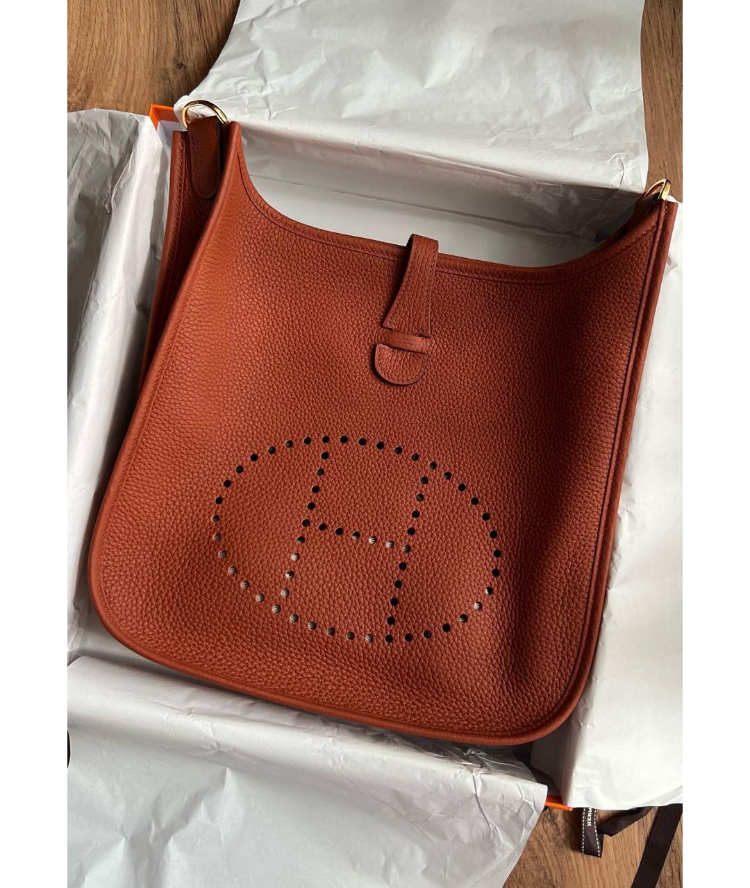 HERMES Оранжевая кожаная сумка через плечо, фото 4