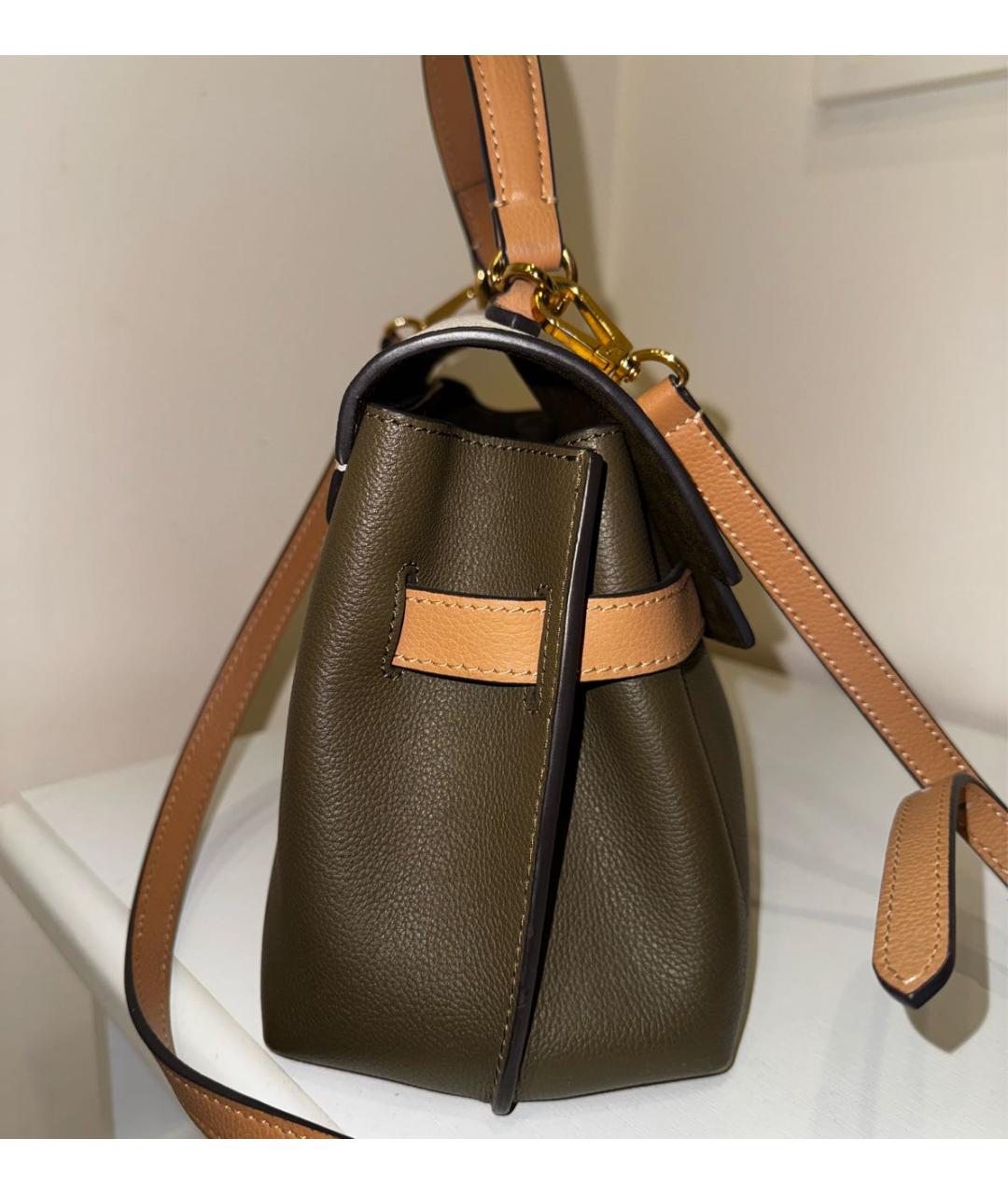 LOUIS VUITTON Хаки кожаная сумка с короткими ручками, фото 3