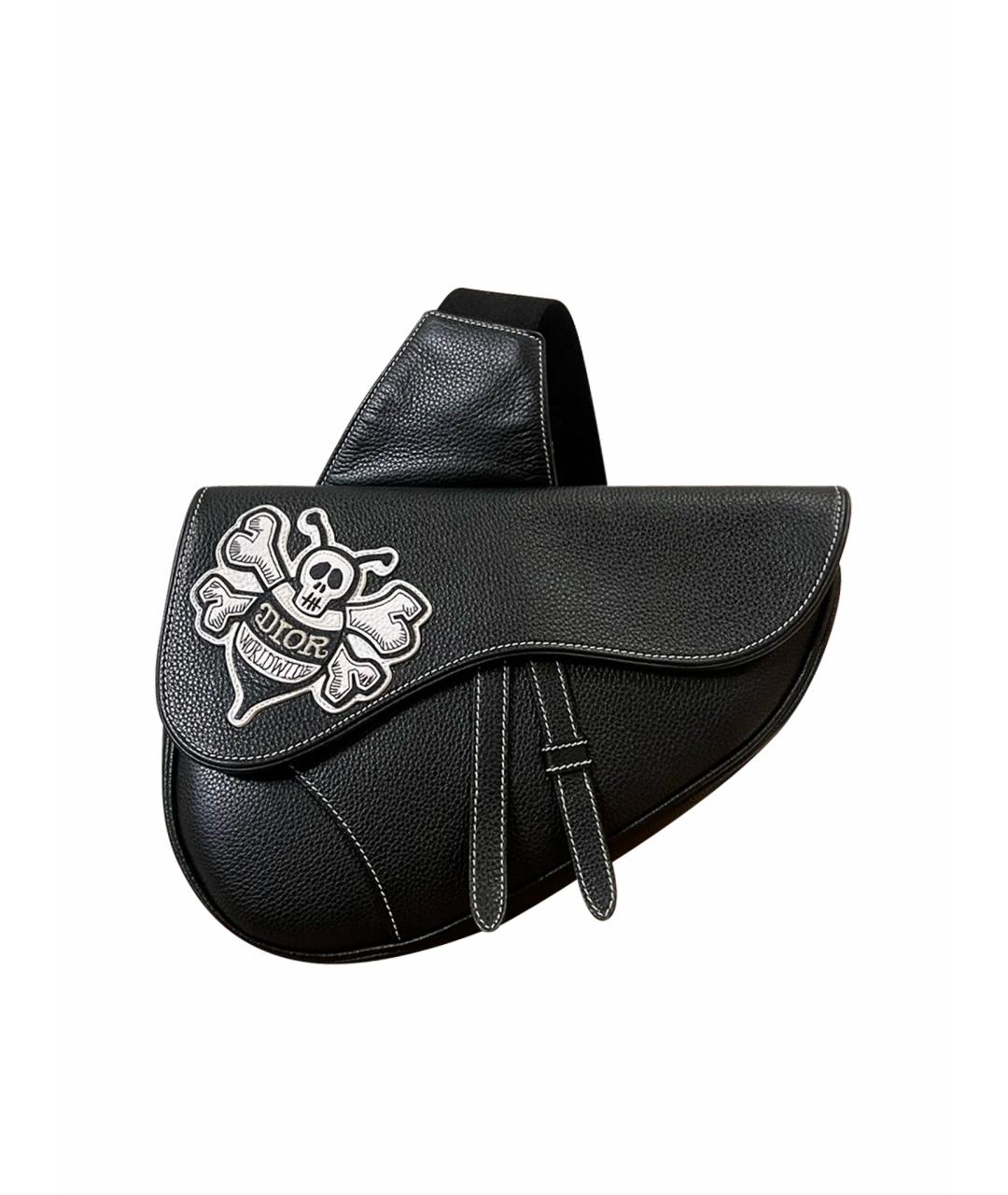 CHRISTIAN DIOR Черная кожаная сумка на плечо, фото 1