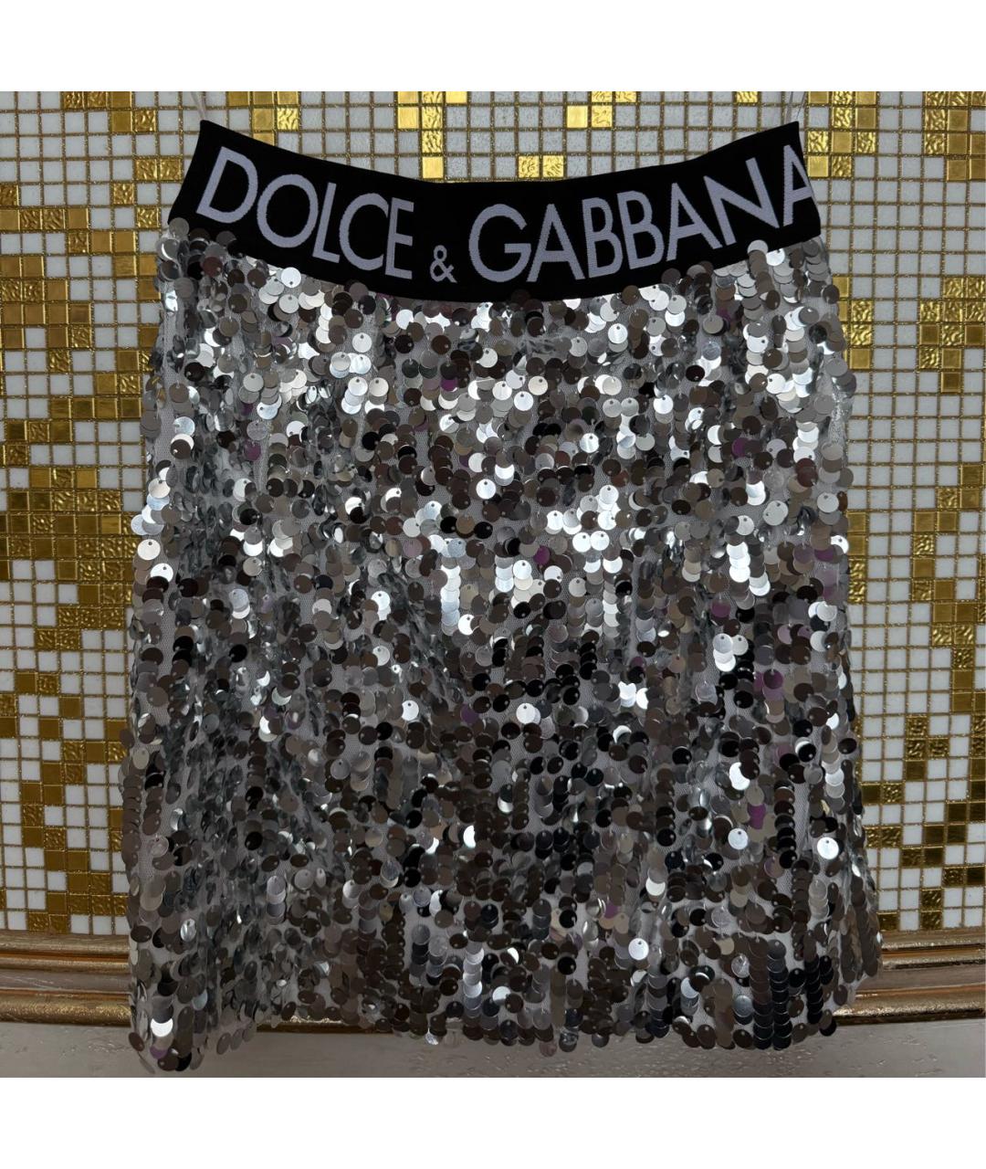 DOLCE&GABBANA Серебряная полиамидовая юбка мини, фото 8