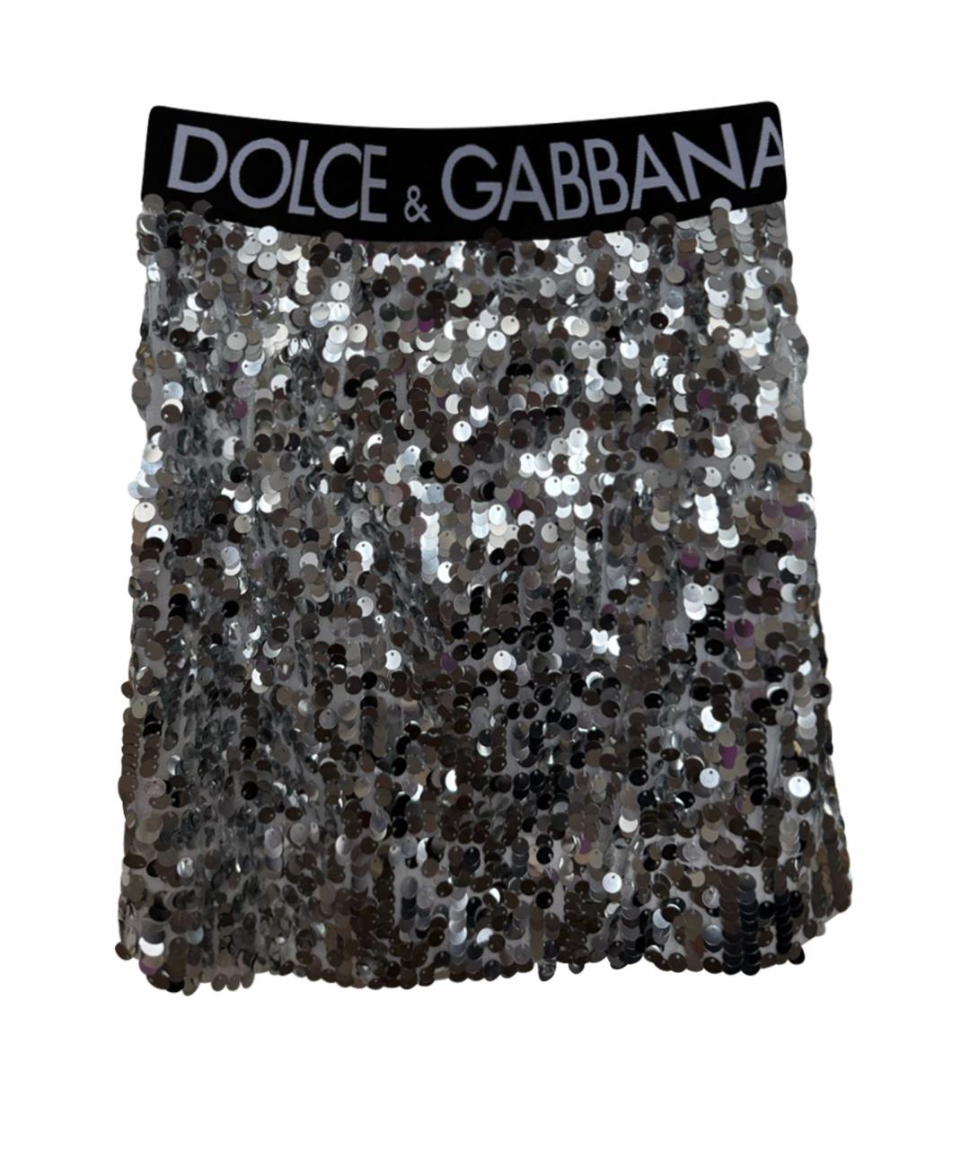 DOLCE&GABBANA Серебряная полиамидовая юбка мини, фото 1