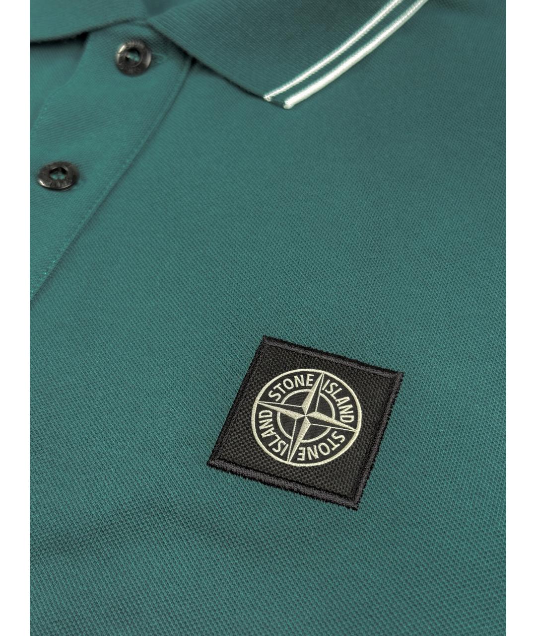 STONE ISLAND Зеленые хлопковое поло с длинным рукавом, фото 4