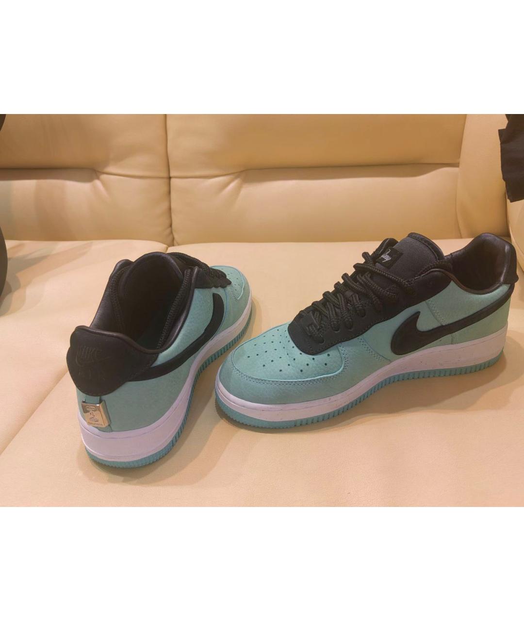 NIKE Бирюзовые кожаные низкие кроссовки / кеды, фото 2