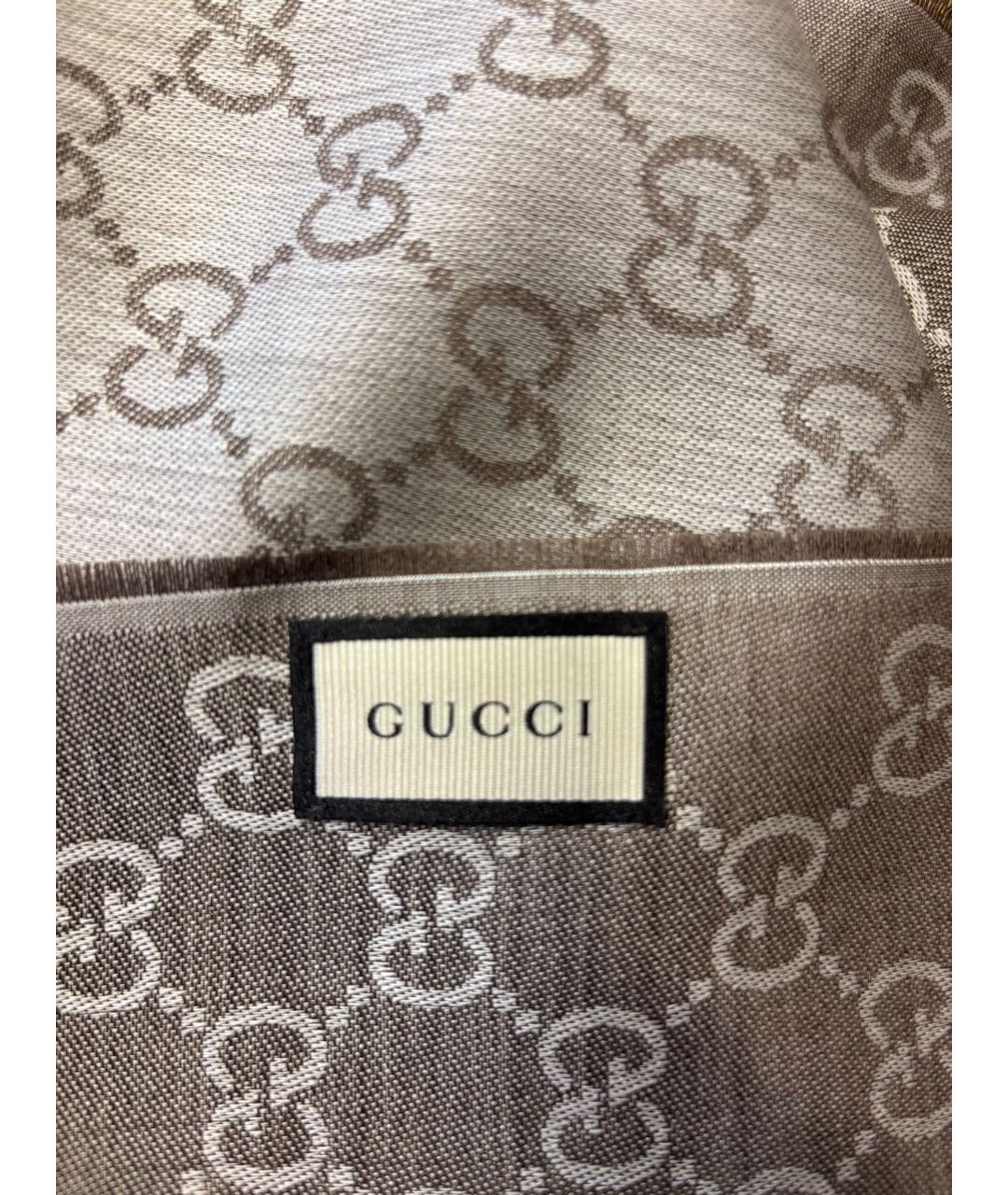 GUCCI Серый шерстяной шарф, фото 2