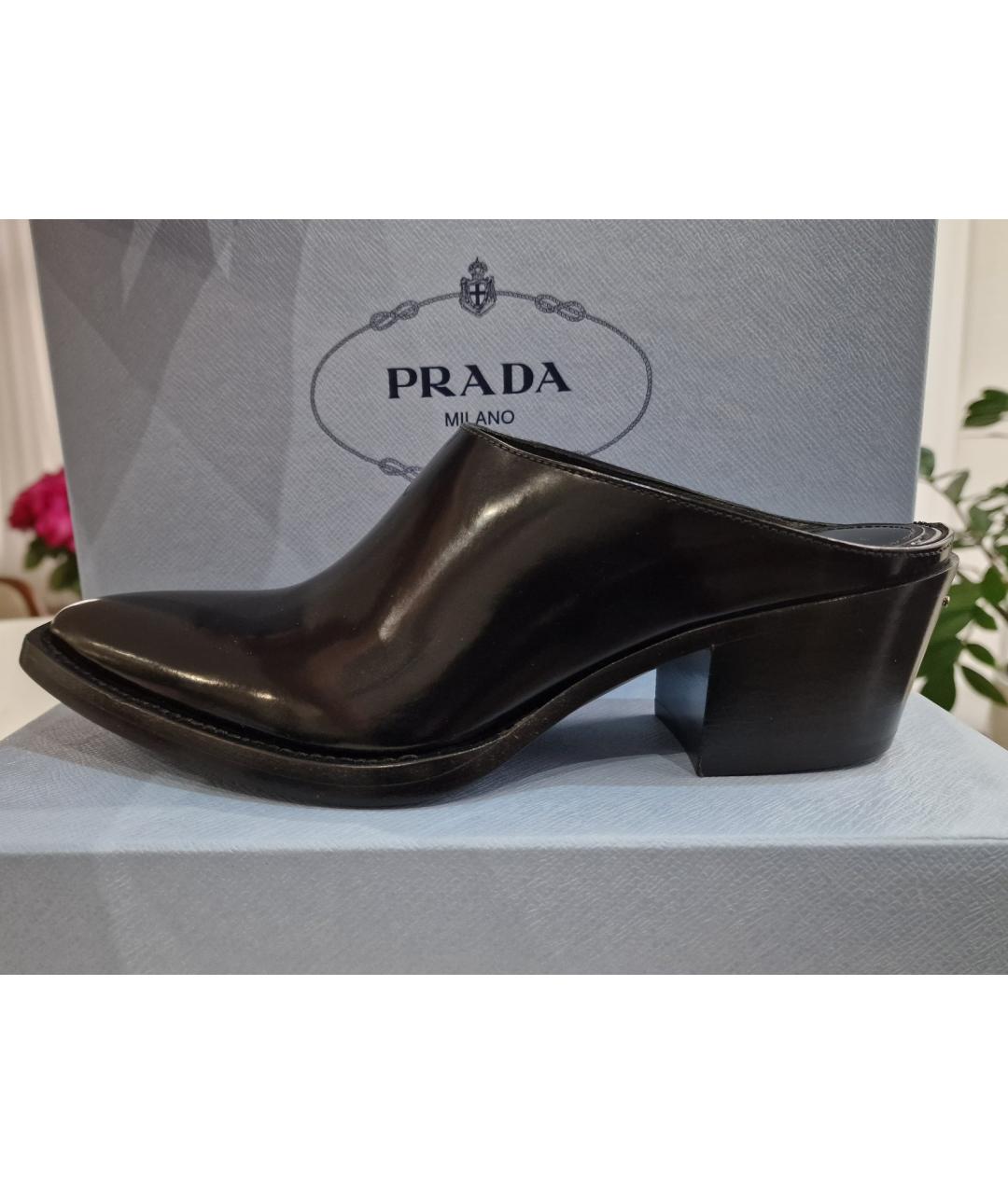 PRADA Черные кожаные сабо, фото 8