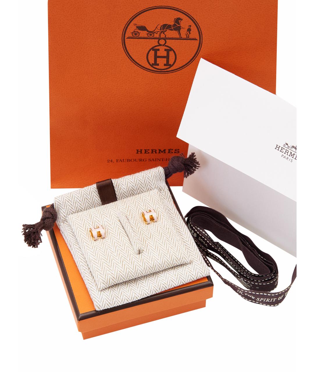 HERMES Розовые металлические серьги, фото 5