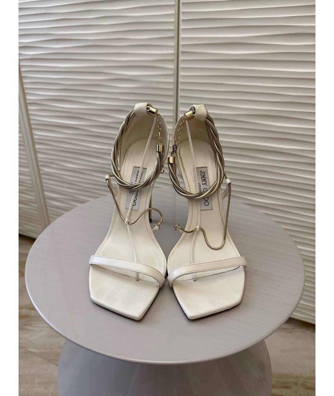 JIMMY CHOO Бежевые кожаные босоножки, фото 3