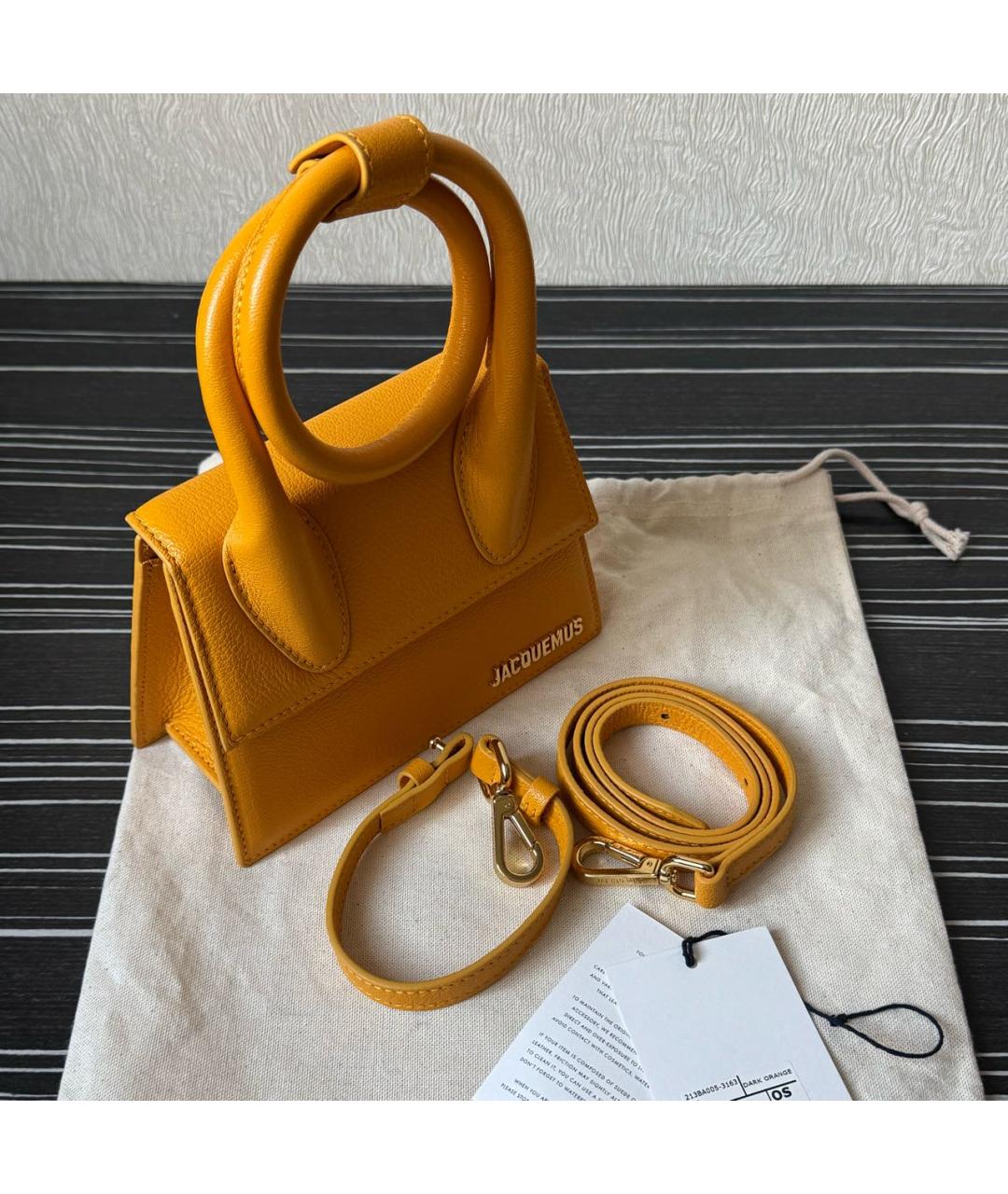 JACQUEMUS Оранжевая кожаная сумка через плечо, фото 4