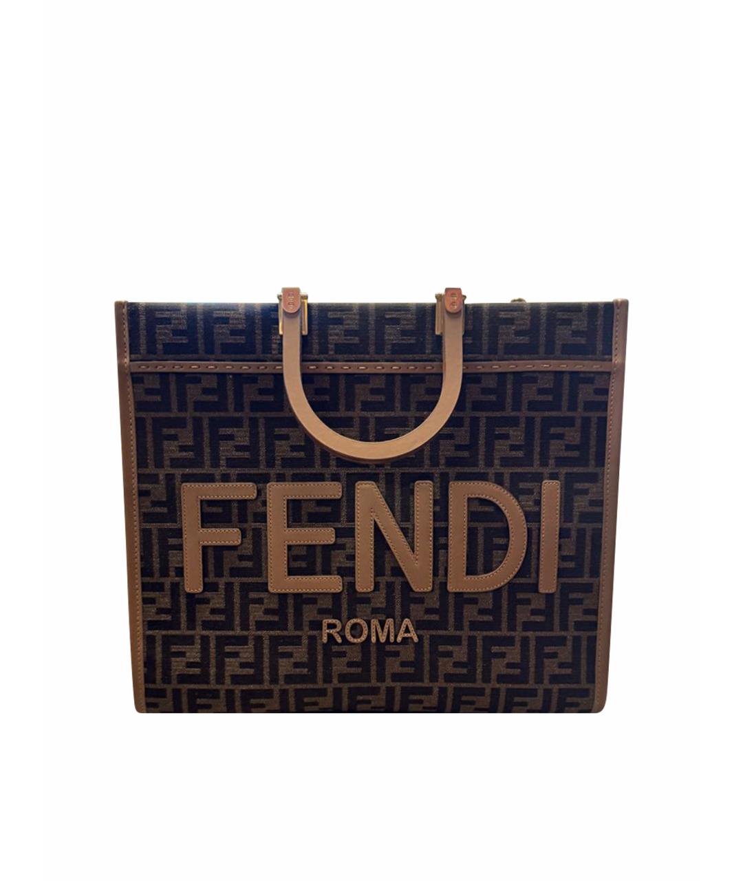 FENDI Коричневая тканевая сумка тоут, фото 1