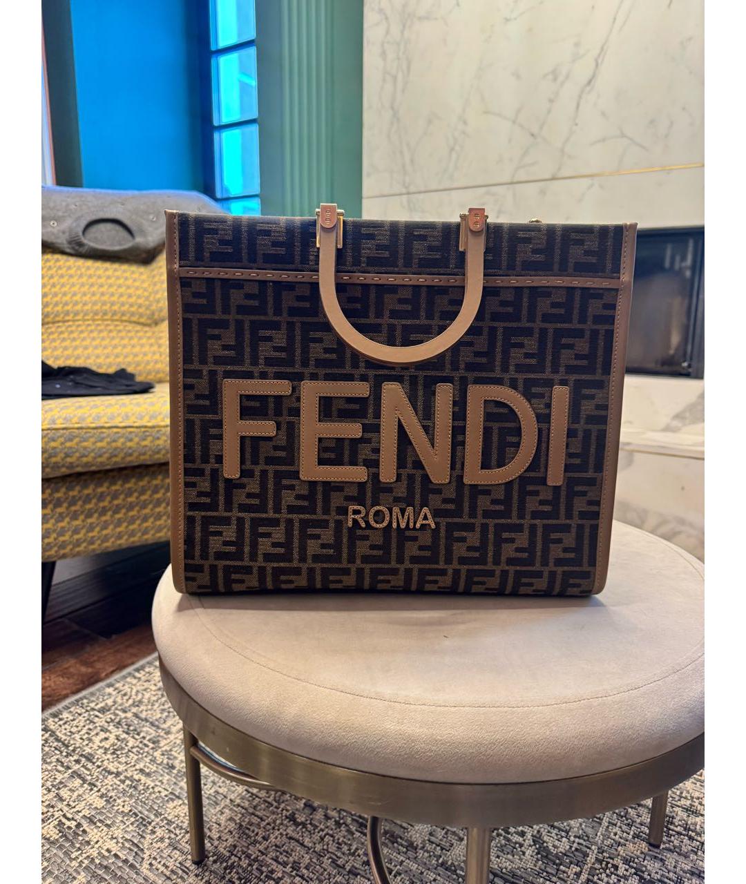 FENDI Коричневая тканевая сумка тоут, фото 5