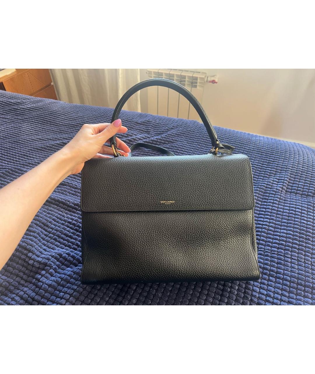 SAINT LAURENT Черная кожаная сумка с короткими ручками, фото 8