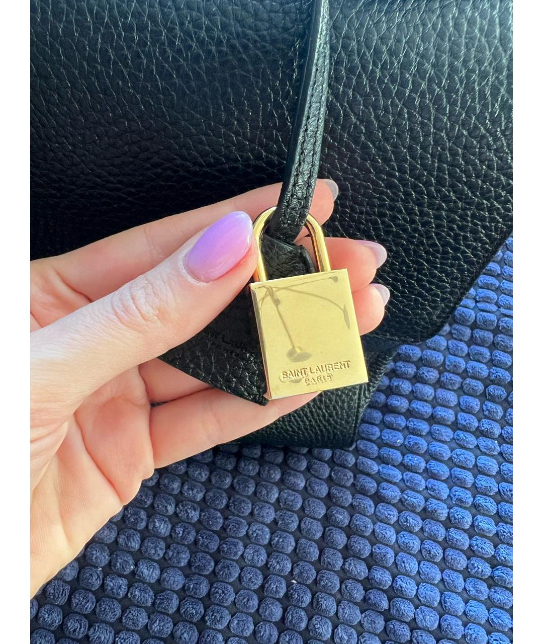SAINT LAURENT Черная кожаная сумка с короткими ручками, фото 5