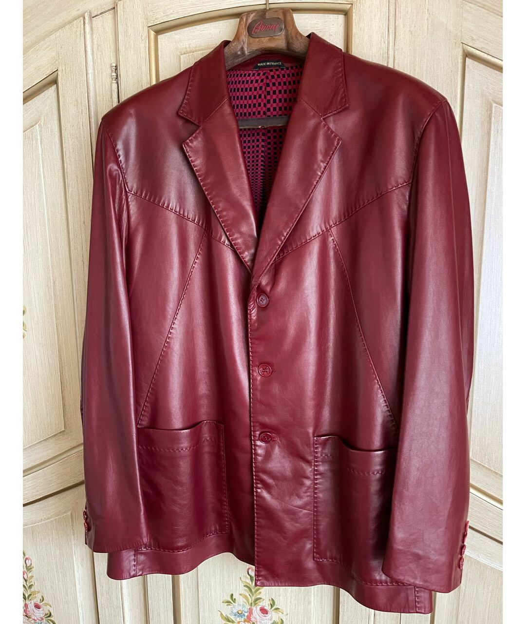 ZILLI Бордовый кожаный пиджак, фото 9