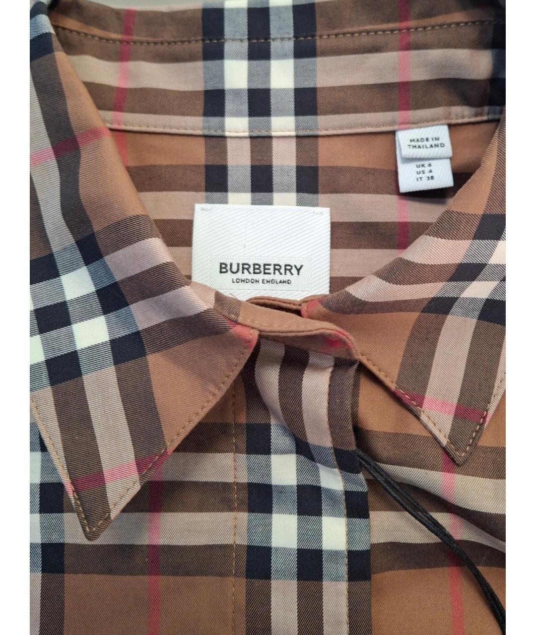 BURBERRY Коричневая хлопко-эластановая рубашка, фото 4