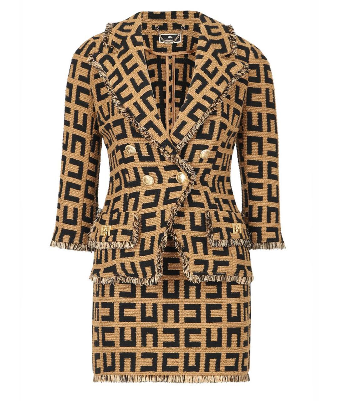 ELISABETTA FRANCHI Коричневый хлопковый костюм с юбками, фото 1