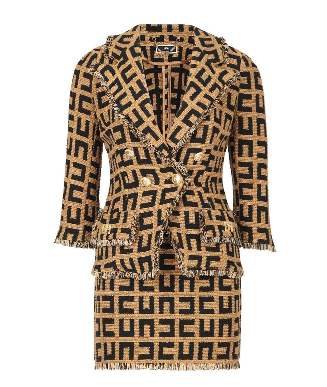 ELISABETTA FRANCHI Коричневый хлопковый костюм с юбками, фото 6