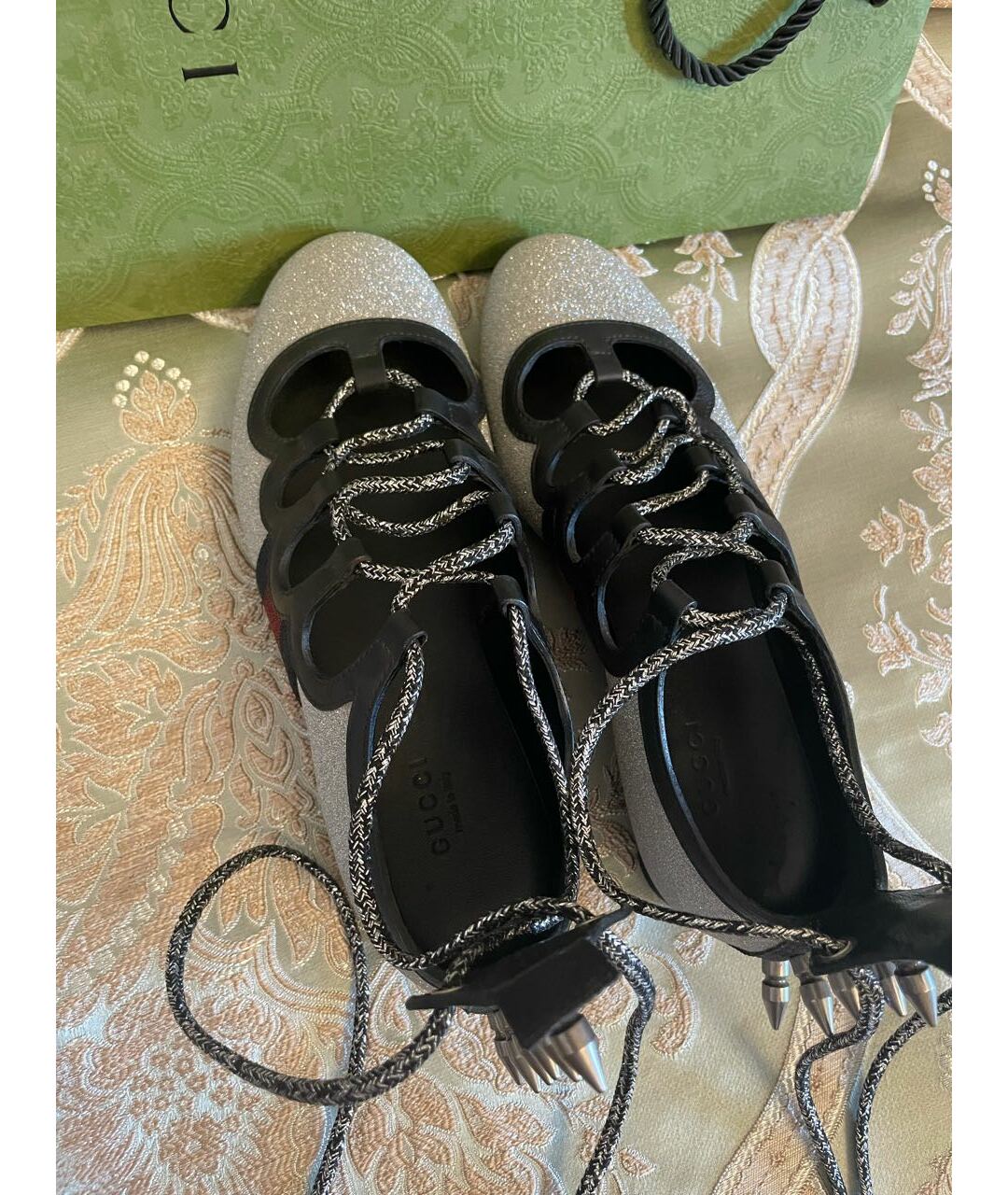 GUCCI Серебряные кожаные кроссовки, фото 3