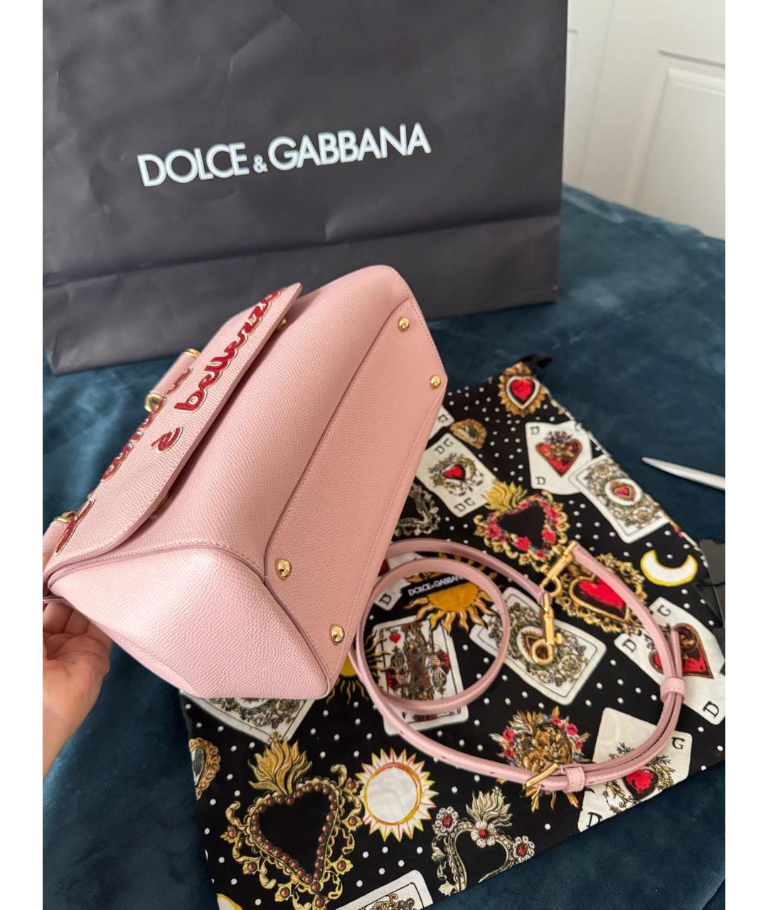 DOLCE&GABBANA Розовая кожаная сумка с короткими ручками, фото 8