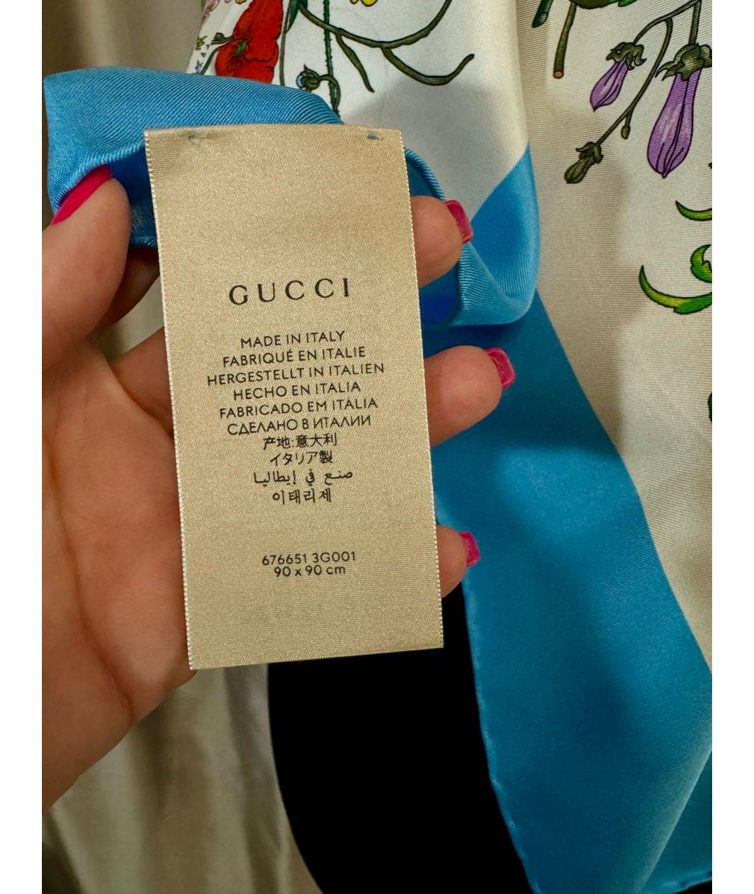 GUCCI Голубой шелковый платок, фото 8