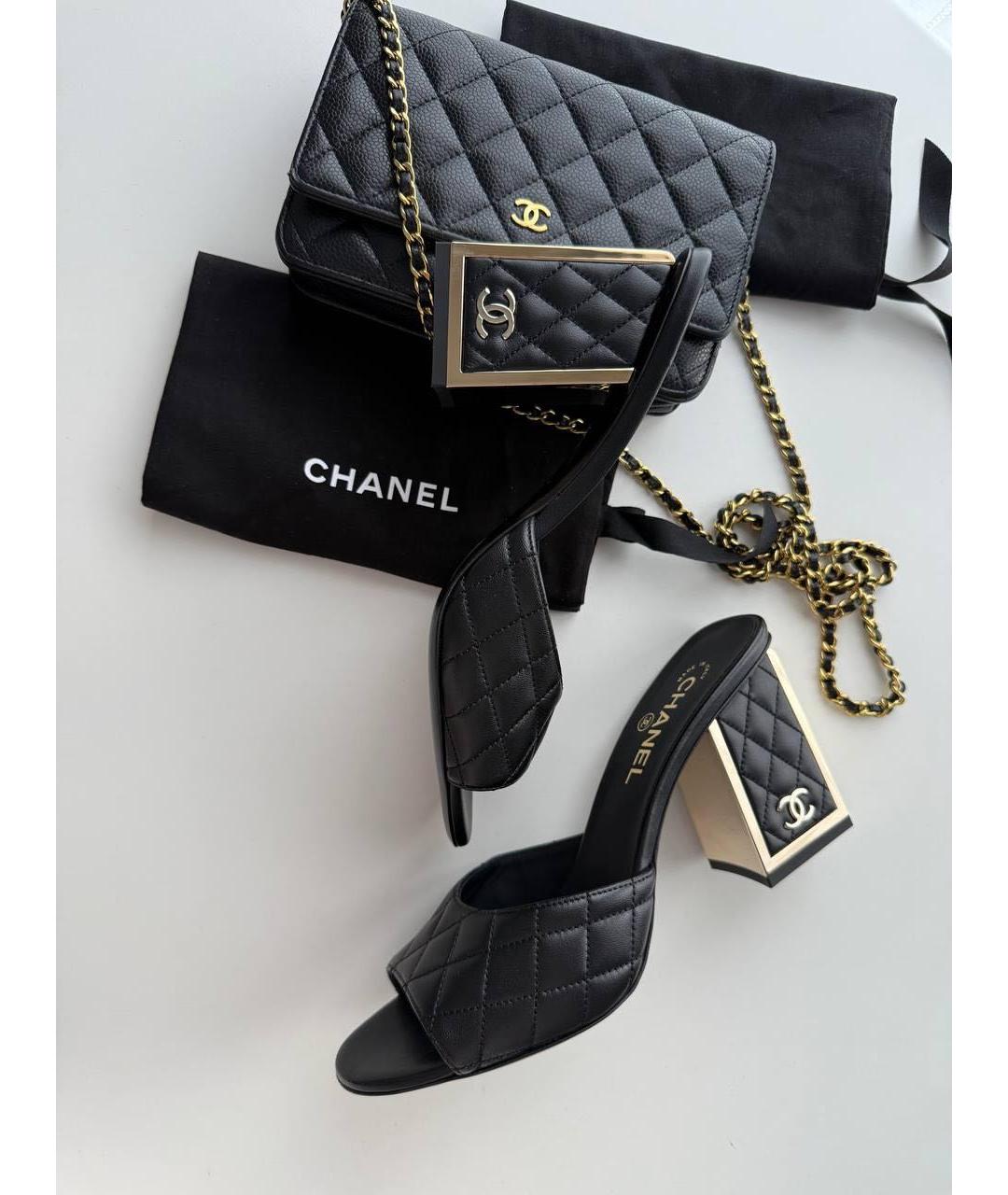 CHANEL Черные кожаные сабо, фото 3