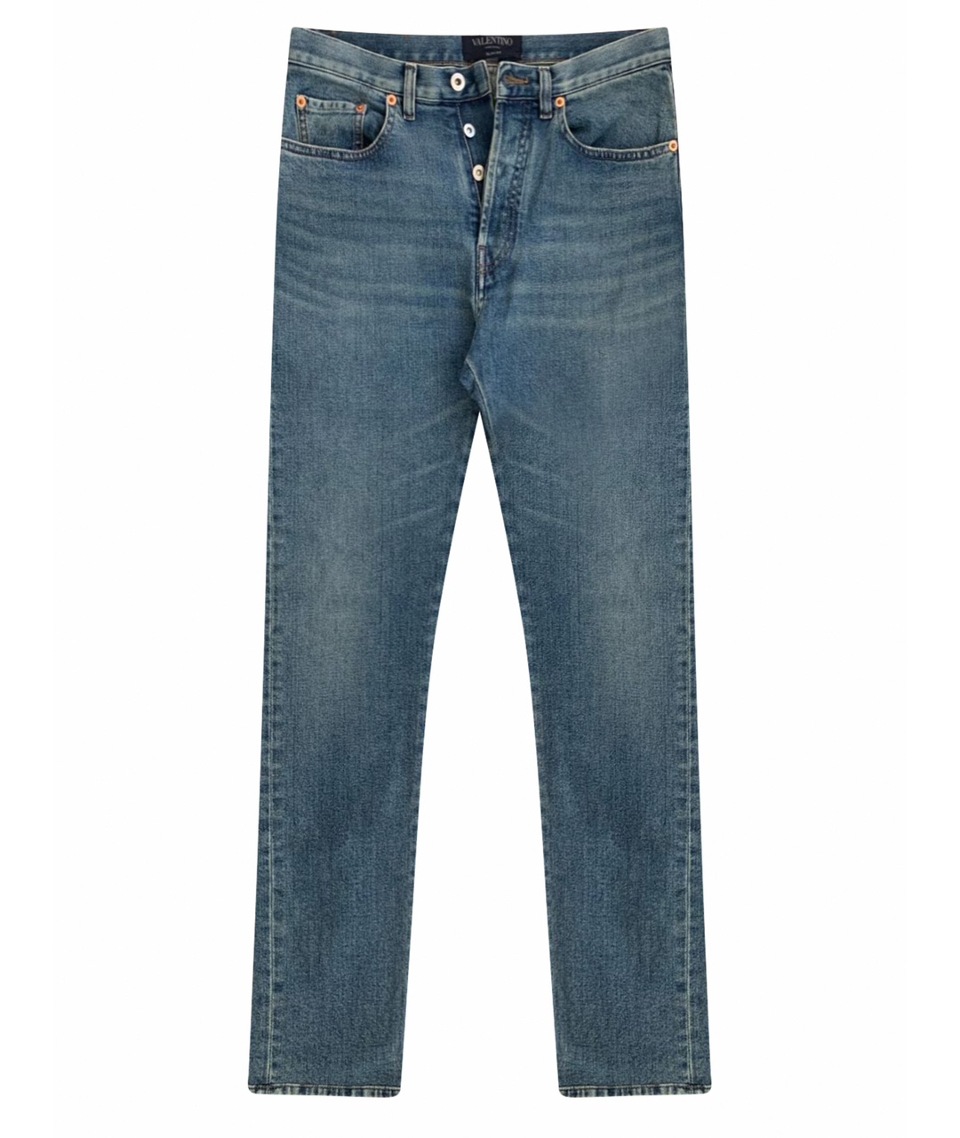 VALENTINO Голубые хлопко-эластановые прямые джинсы, фото 1