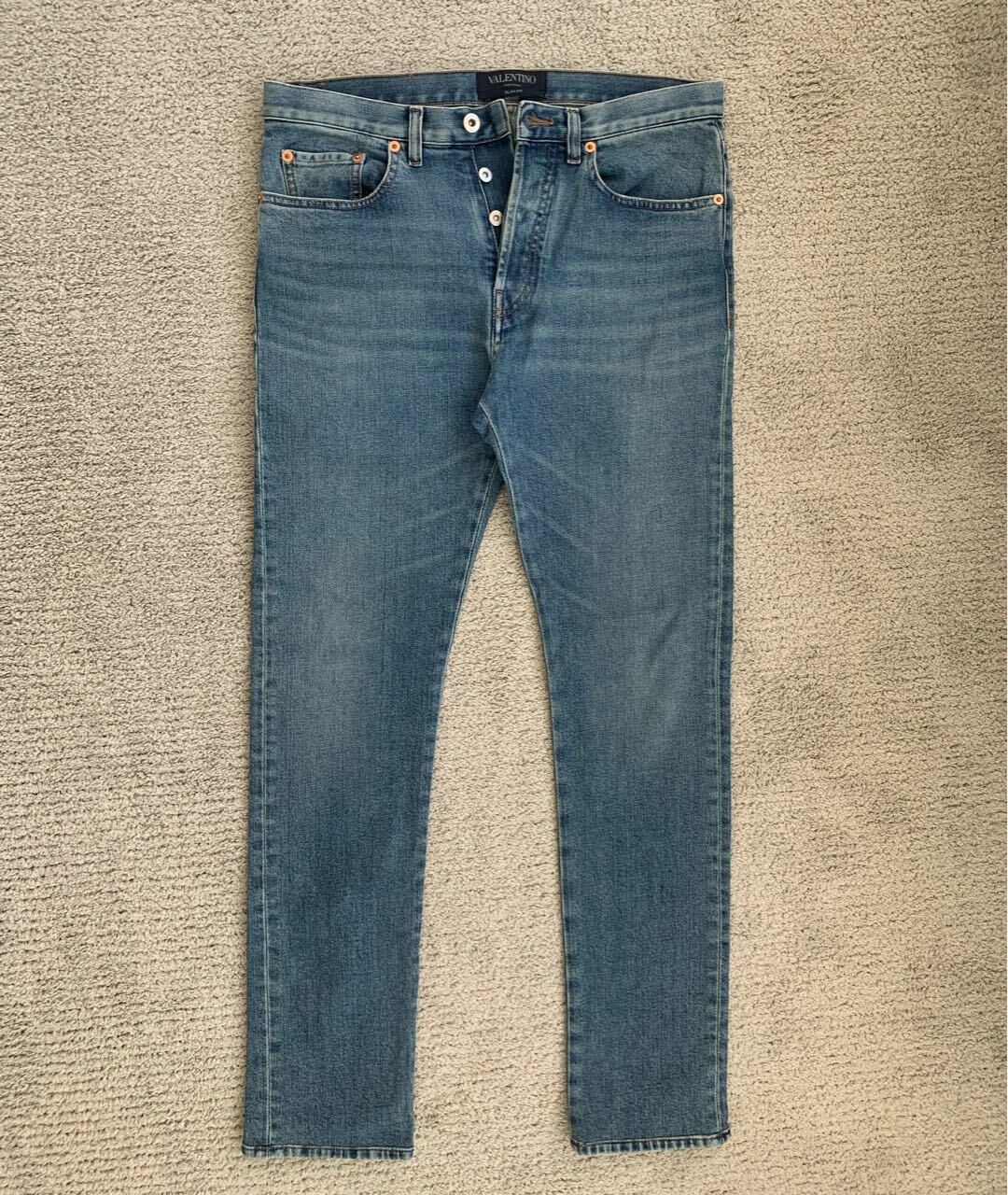 VALENTINO Голубые хлопко-эластановые прямые джинсы, фото 8