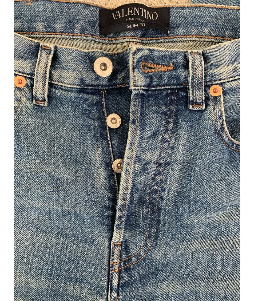 VALENTINO Голубые хлопко-эластановые прямые джинсы, фото 4