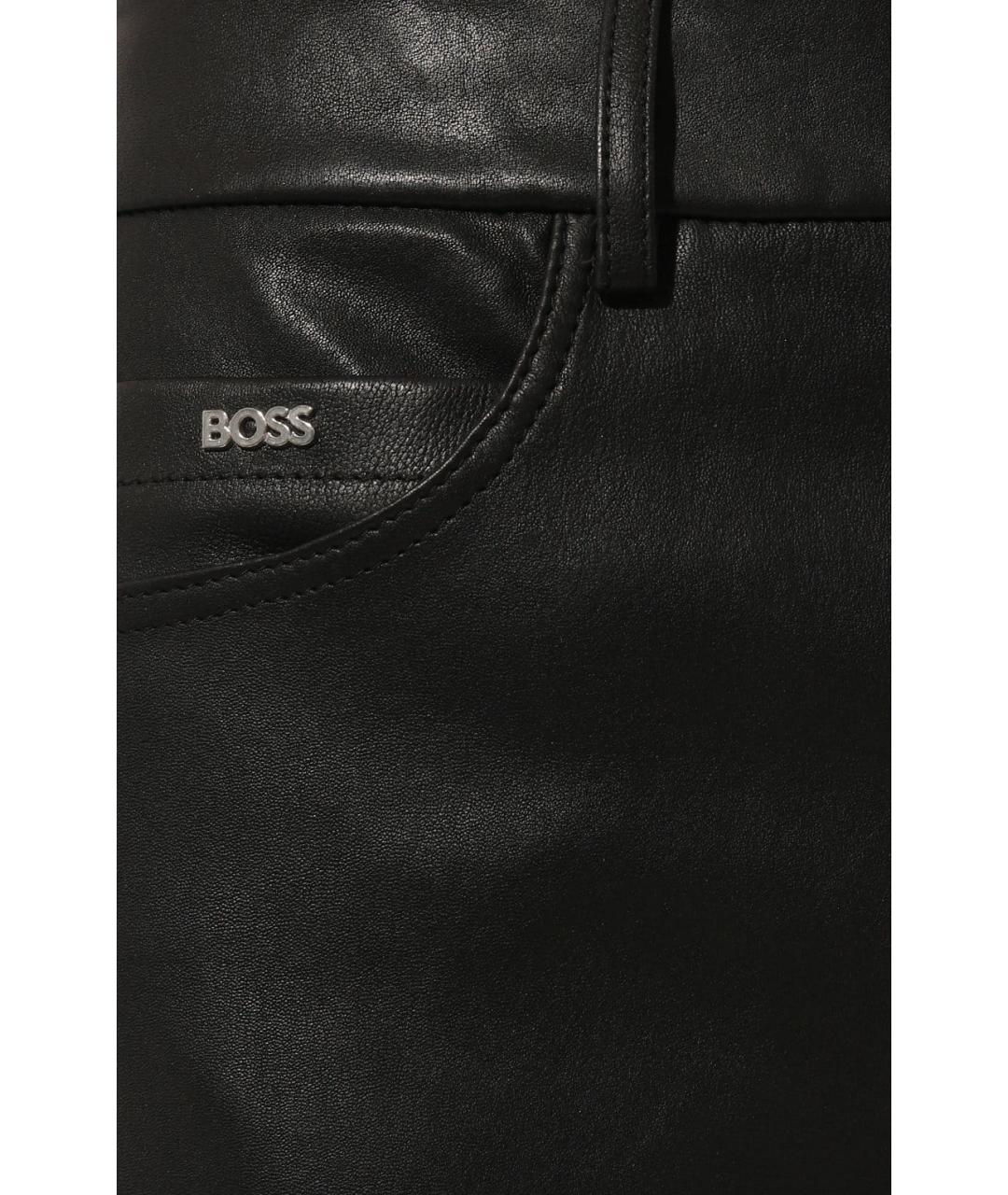 HUGO BOSS Черные кожаные прямые брюки, фото 5