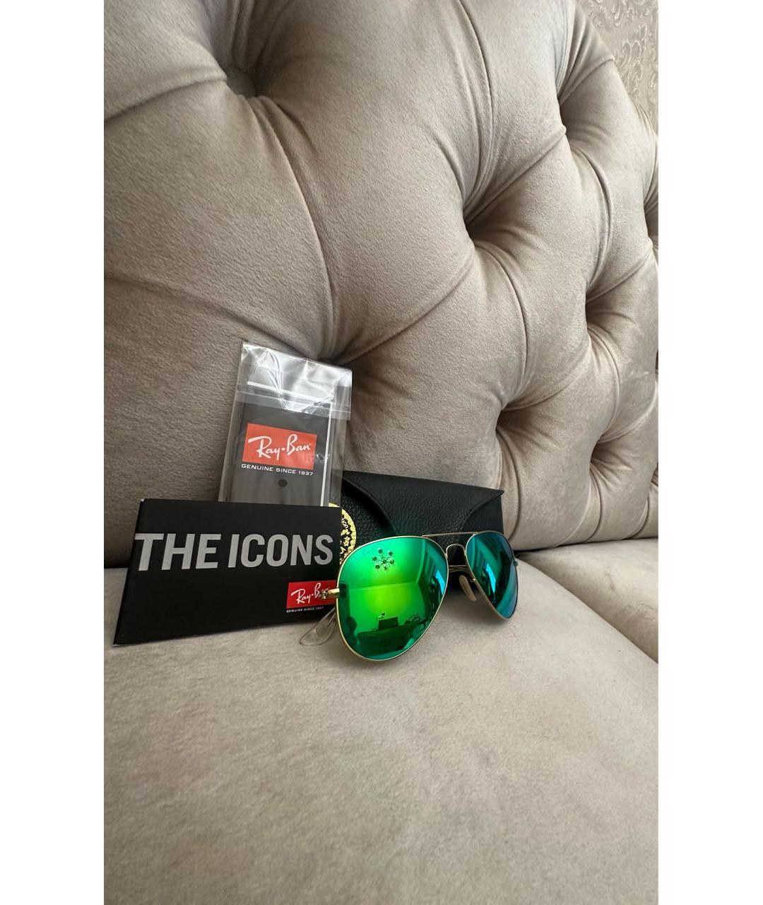 RAY BAN Зеленые металлические солнцезащитные очки, фото 3