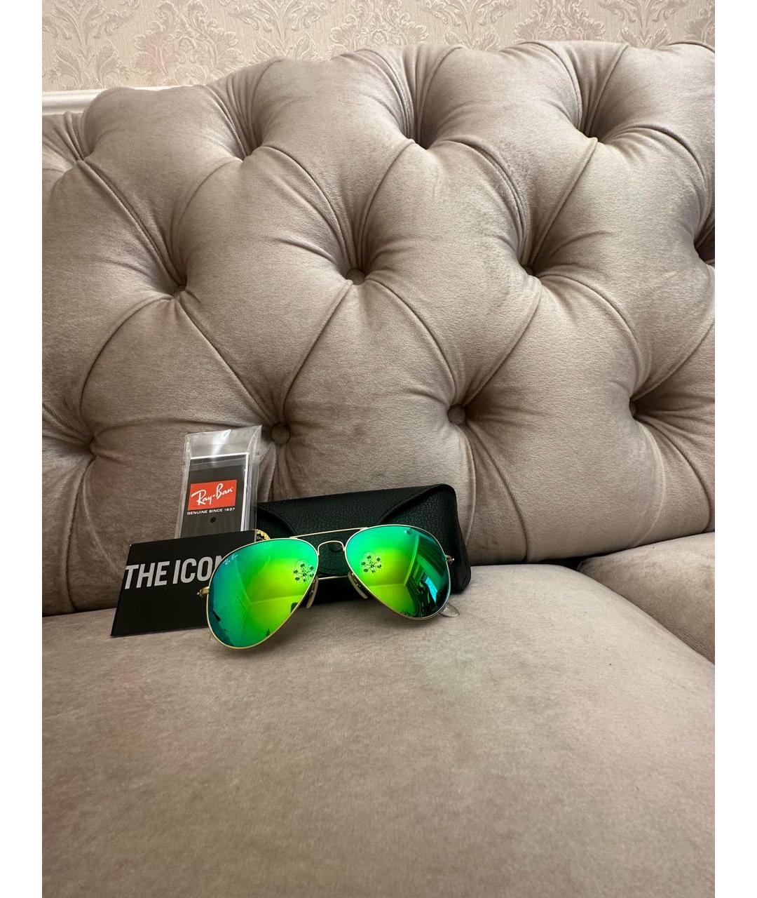 RAY BAN Зеленые металлические солнцезащитные очки, фото 7