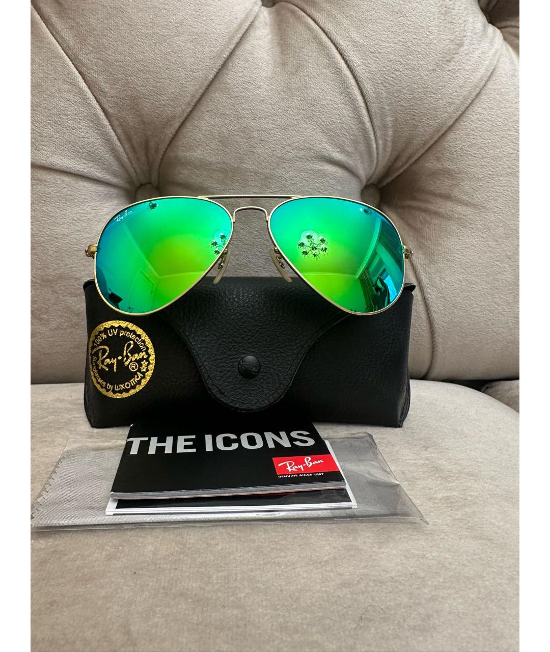 RAY BAN Зеленые металлические солнцезащитные очки, фото 4