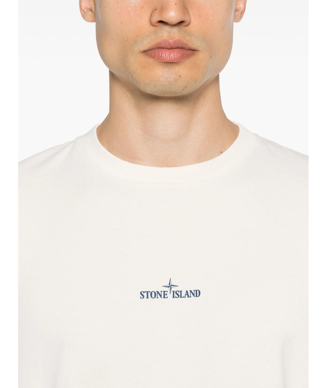 STONE ISLAND Белая хлопковая футболка, фото 4