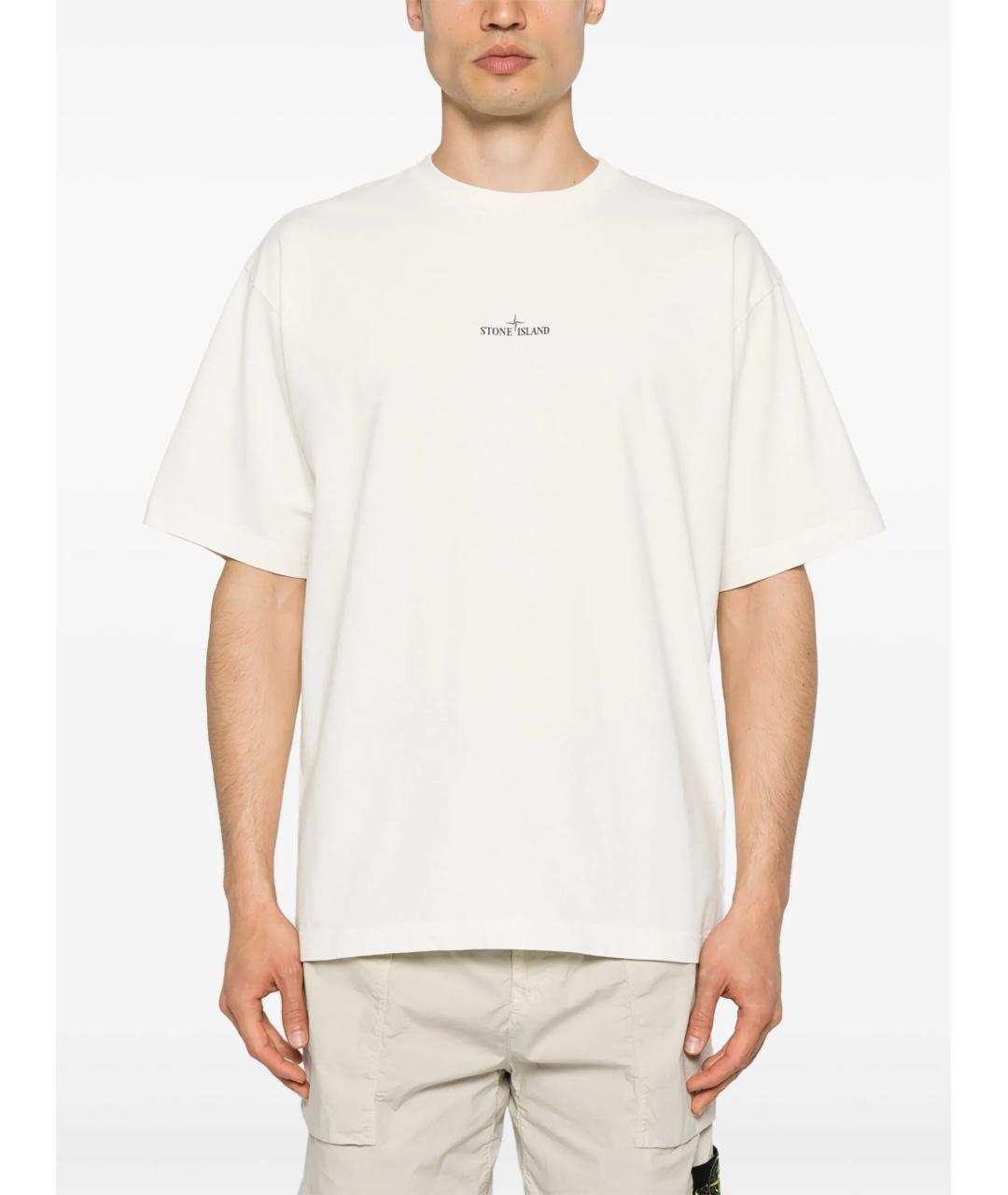 STONE ISLAND Белая хлопковая футболка, фото 3