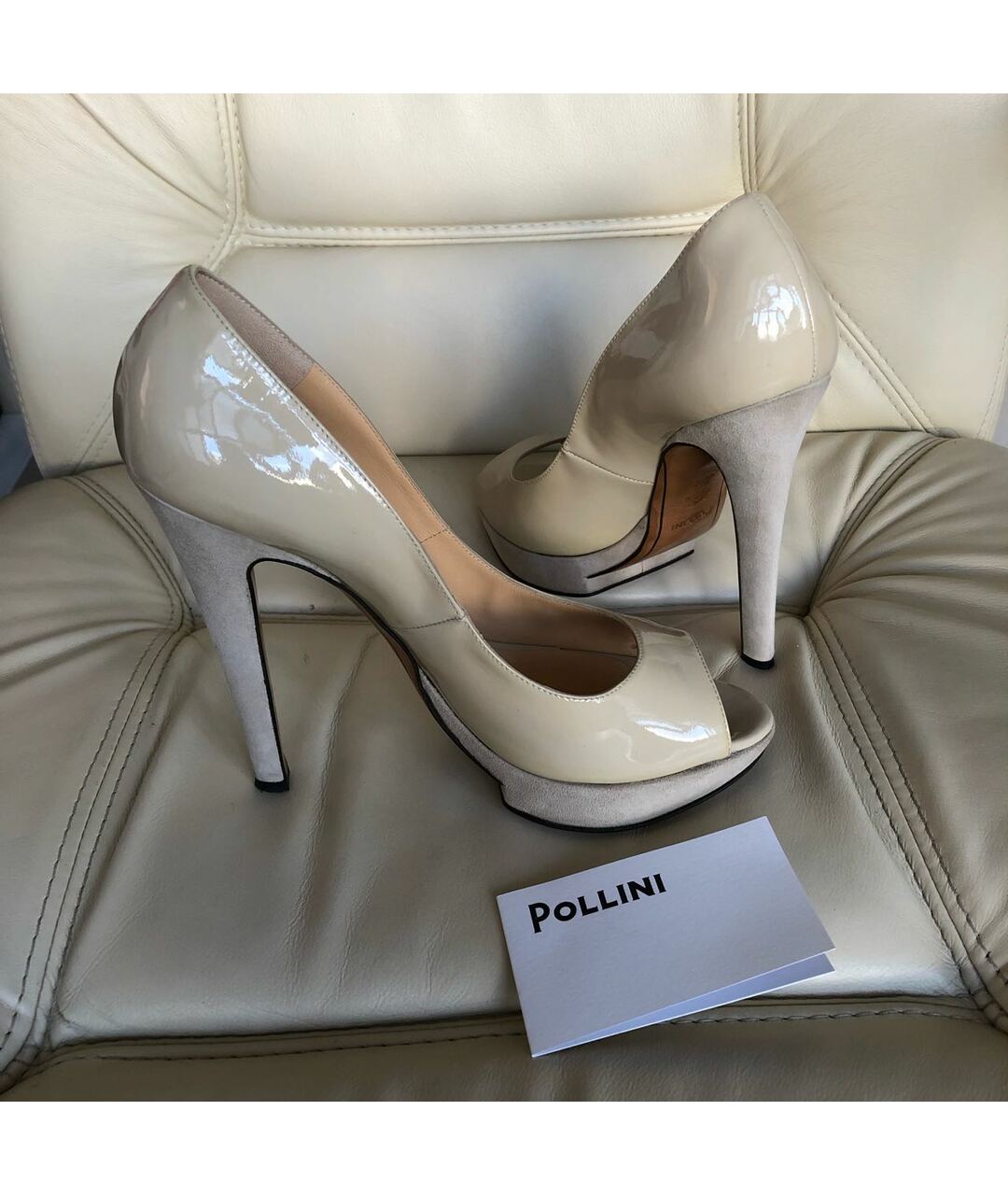 POLLINI Бежевые босоножки из лакированной кожи, фото 7