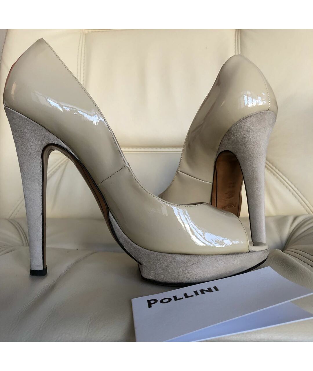 POLLINI Бежевые босоножки из лакированной кожи, фото 5