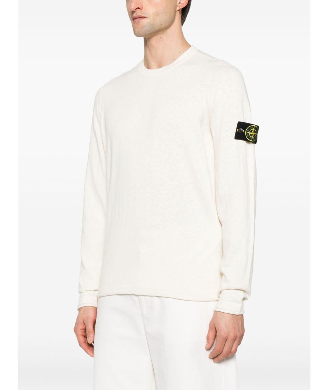 STONE ISLAND Белый хлопковый джемпер / свитер, фото 4