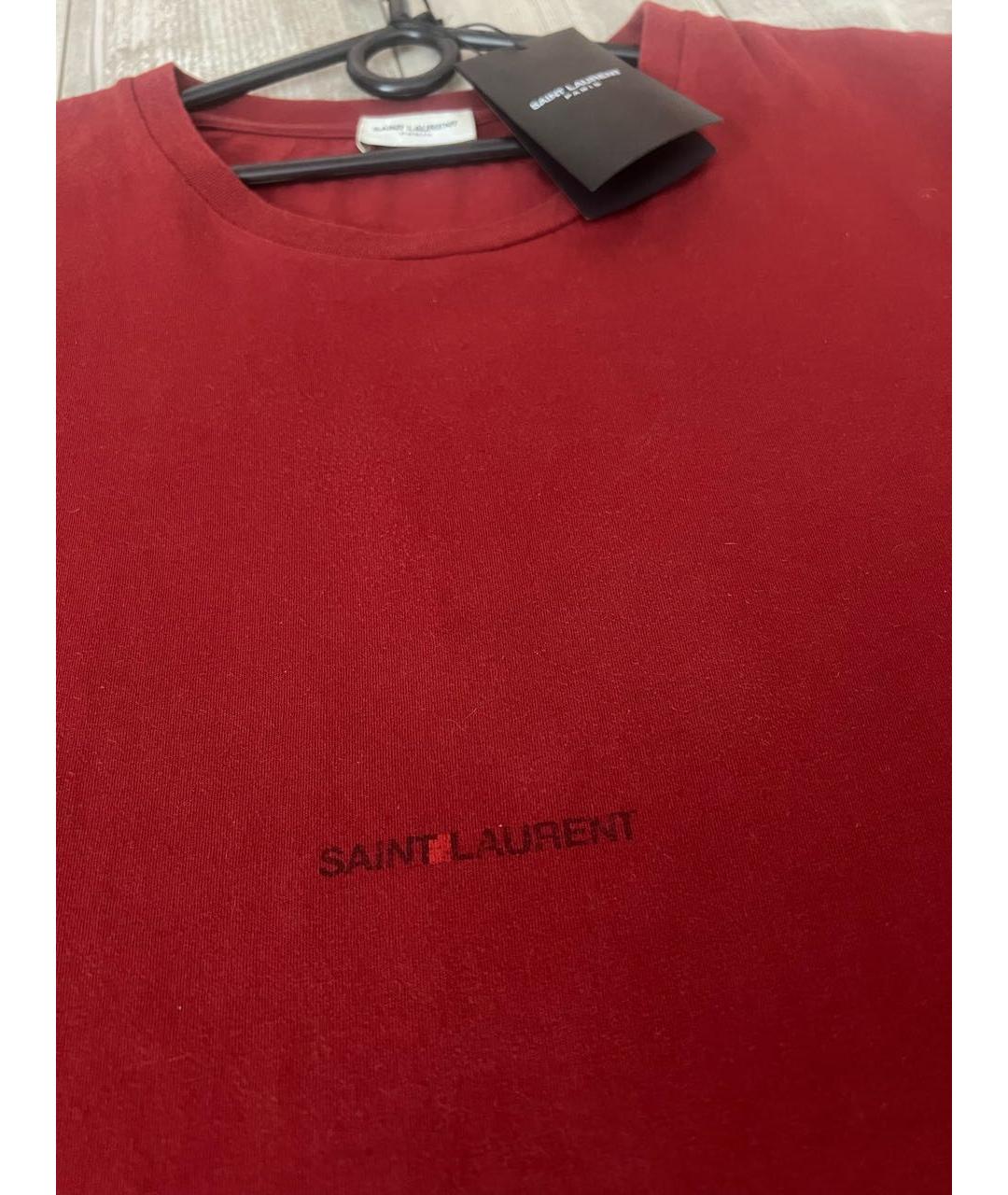 SAINT LAURENT Бордовая хлопковая футболка, фото 3