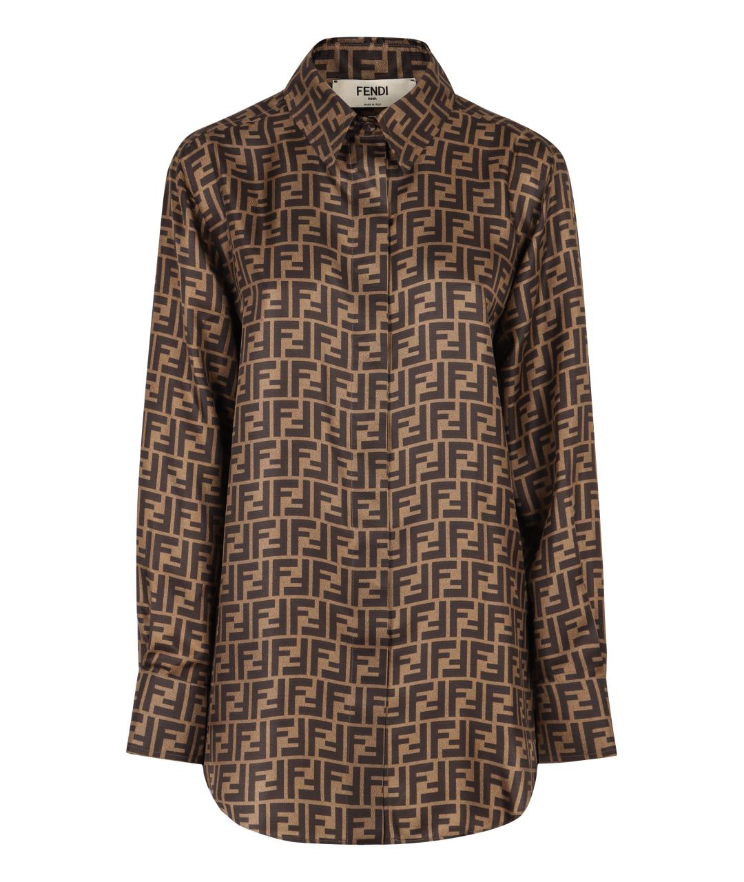 FENDI Коричневая шелковая рубашка, фото 1