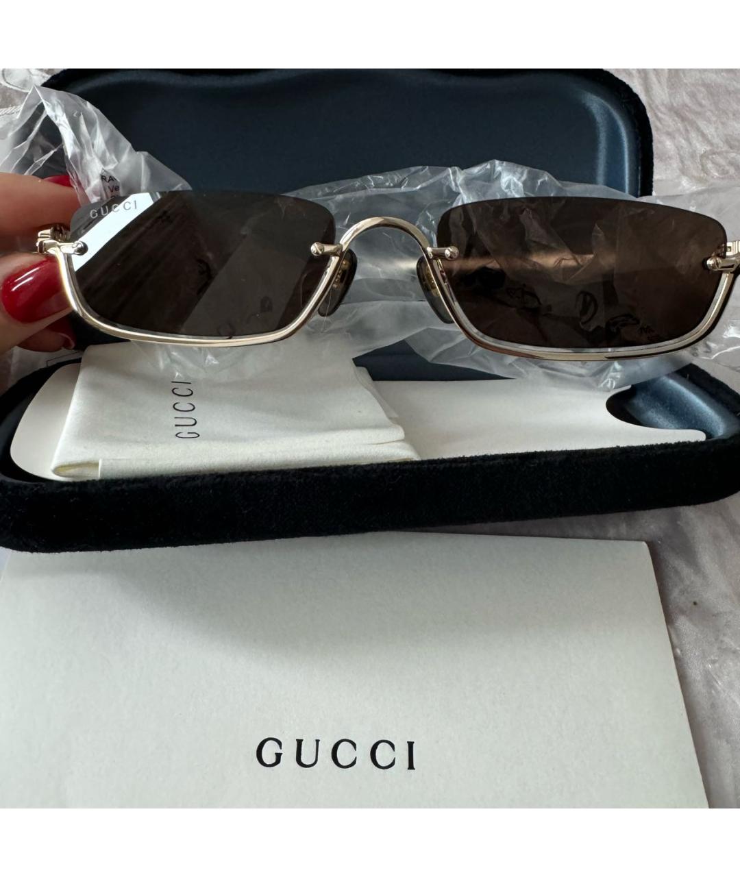 GUCCI Коричневые металлические солнцезащитные очки, фото 5
