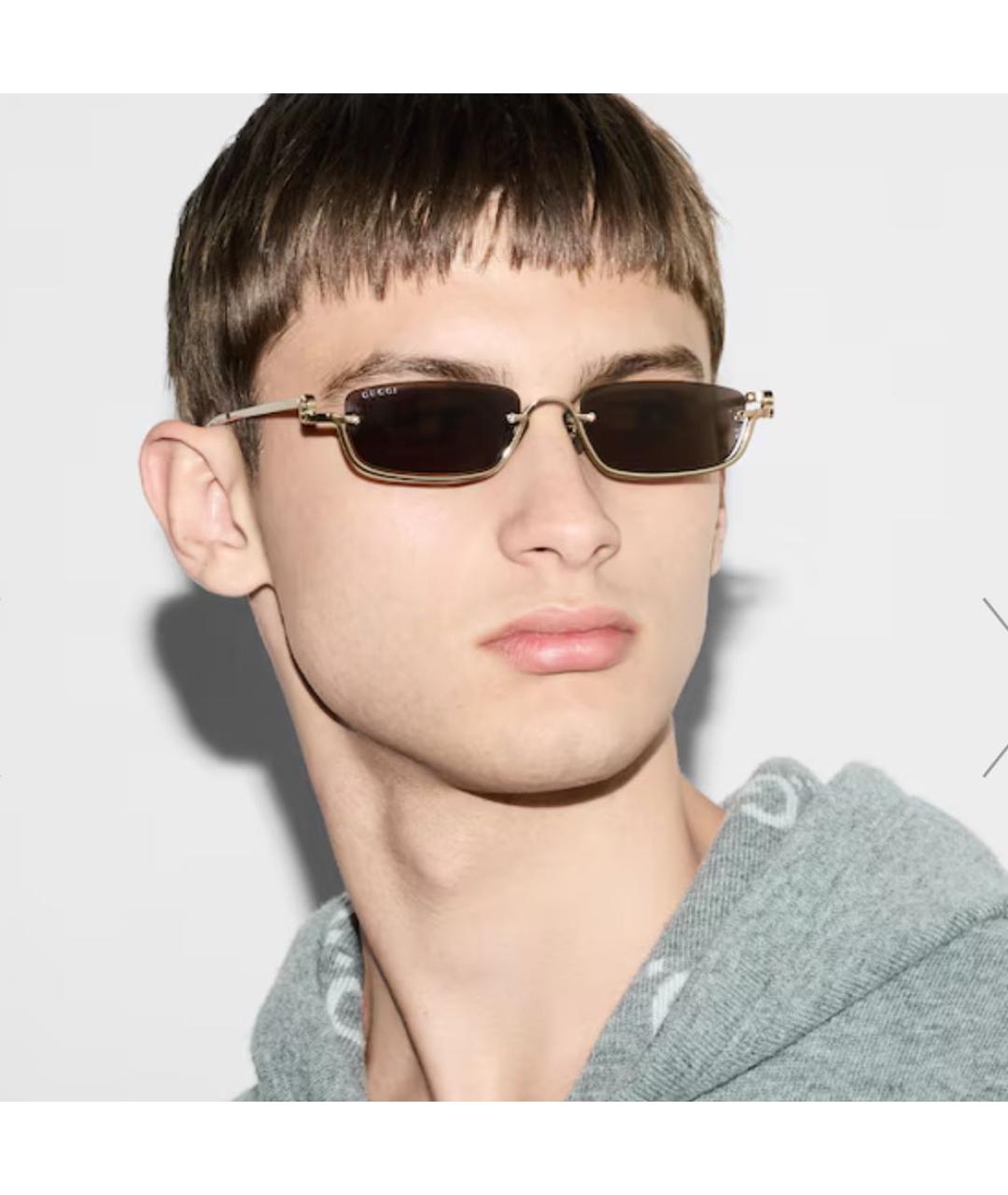 GUCCI Коричневые металлические солнцезащитные очки, фото 2