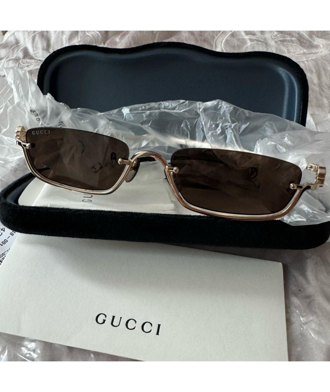 GUCCI Коричневые металлические солнцезащитные очки, фото 4